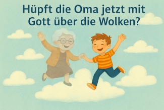 Tanzende Oma über Wolken