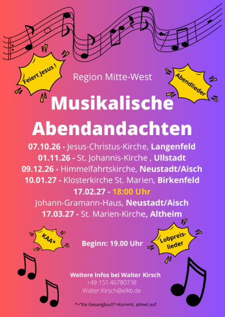 Musikalische Abendandacht Mitte West 2026-2027 Plakat